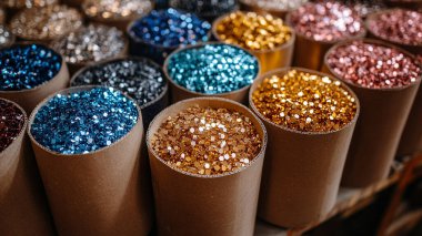 Cam bir kavanozda renkli kalemler ve çeşitli renkler var.