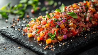 Somon, sebze ve otlu taze salata.