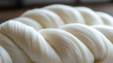 Örgü örmek için beyaz pamuk ipliğini kapat..