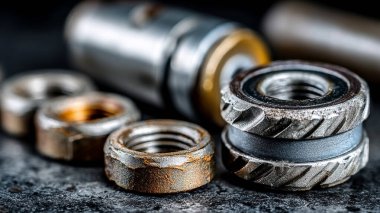 Ahşap arka plandaki metal dişlileri kapat