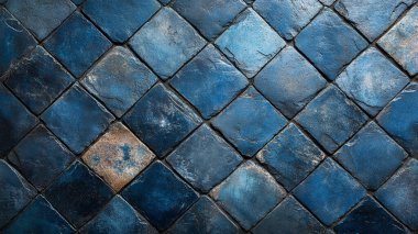 Mavi mozaik döşeme arka planı