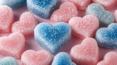 renkli kalp şekerleri arka planda