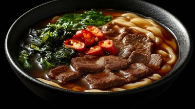 Siyah tabakta etli erişte.