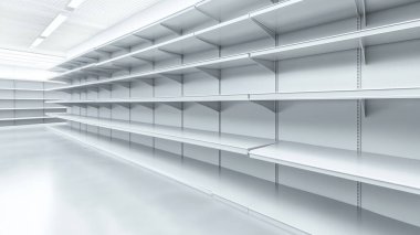 boş süpermarket rafları. 3d oluşturma