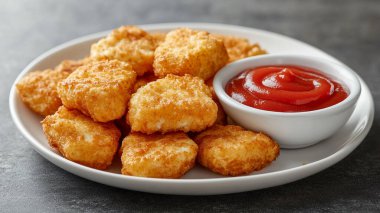 Gri masada bir kase lezzetli kızarmış nugget.