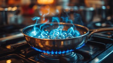 Mutfakta pişirme işlemi yanan ateşle