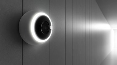 Karanlık odada modern kamera ışığı. 3d oluşturma