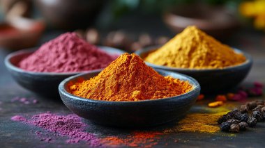 Tabaklardaki çeşitli Hint baharatları