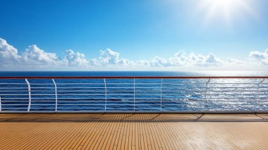 Denizdeki yolcu gemisi güvertesi, gemi güvertesinden okyanus manzarası.