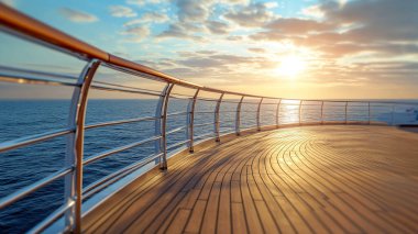 Geminin güvertesinde bir gemi. Güneş ışınları.