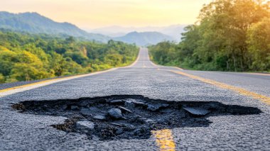 Yol asfalt ve çatlak yüzey, yol ve asfalt yol