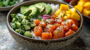 Taze somon ve avokado salatası.