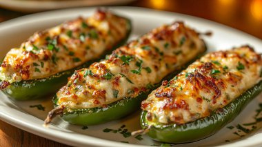 Peynirli ve pastırmalı dolmalık biber. fırında et