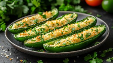 Peynir ve sebzeyle doldurulmuş yeşil kabak.