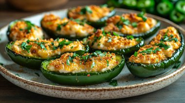 Peynirli ve sarımsaklı ev yapımı yeşil biber.