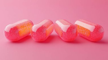 Pembe bir arka plan üzerinde renkli şeker.
