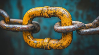 Paslı zincirin arka planında paslı bir zincir var.