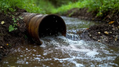 Ormandaki kirli su akıntısı