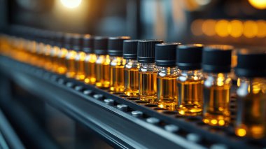 İçinde yağ ve diğer şişeler olan şişeler.