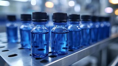 Mavi sıvılı boş şişeler