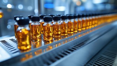 Bira fabrikasında bira şişeleri