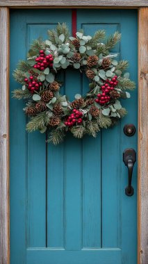 Tahta arka planda Noel çelengi