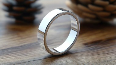 Ahşap bir arka planda gümüş alyans.