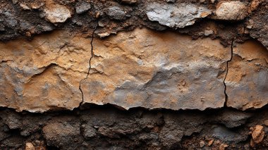 Eski bir duvarın dokusu çatlaklardan ve çiziklerden oluşuyordu.