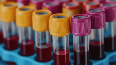 Kan tüpleri ve kan örnekleri laboratuvarda.