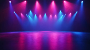 Mavi ışıkları ve dumanı olan boş bir sahne.