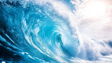 Mavi deniz dalgası ve okyanusta sıçrayan