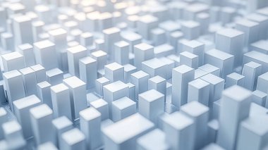 Küpün modern şehirde yansıması olan soyut 3 boyutlu canlandırması. teknoloji arkaplanı.