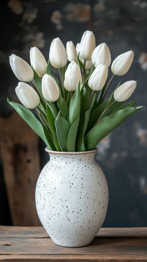 Seramik vazoda beyaz laleler