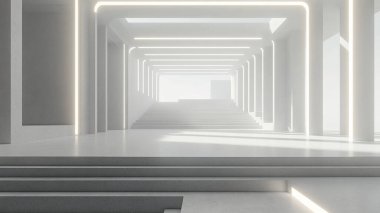 Modern iç tasarımda ışık ile boş uzayın 3 boyutlu görüntülenmesi.