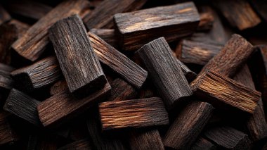 close - up of a pile of chopped black firewood