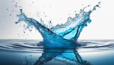 Bir damla su ve mavi arka planda sıçramalar.