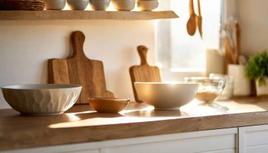 Mutfaktaki ahşap masa.