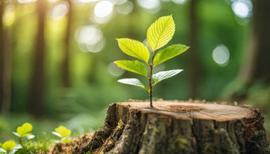 Yeşil bir ağaç kütüğünden büyüyen ağaç