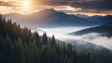 Karpat Dağları'nda güzel gün batımı.