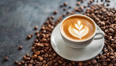 Tahta bir masada bir fincan kahve, bir fincan espresso ve beyaz bir köpük..