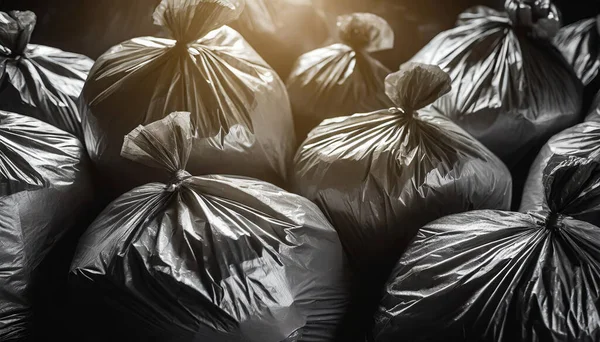 Siyah arka planda siyah çöp torbaları