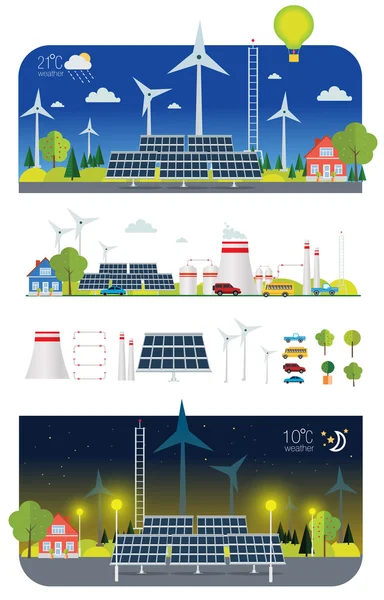 Planta ecológica infográfica plana día y noche — Archivo Imágenes Vectoriales