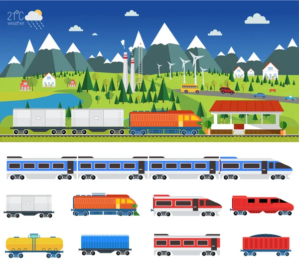 Estación de tren y más transporte — Vector de stock