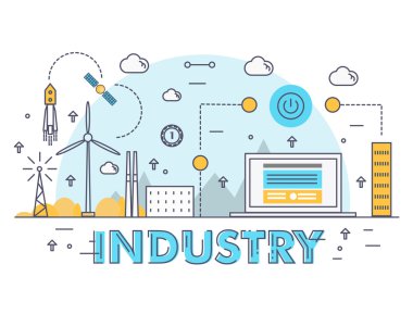 Modern industry thin block line flat icons and composition 