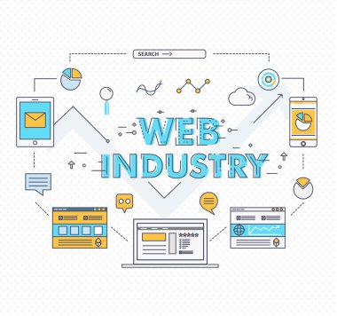 Modern industry thin block line flat icons and composition 