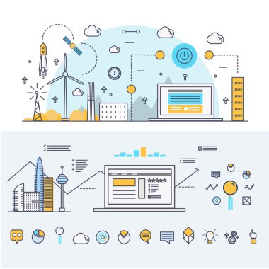 Modern industry thin block line flat icons and composition 