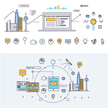 Modern industry thin block line flat icons and composition 