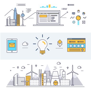 Modern industry thin block line flat icons and composition 