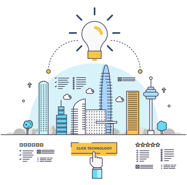 Industria moderna línea de bloques delgados iconos planos y composición — Vector de stock