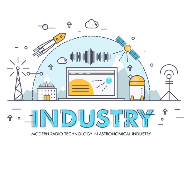 Industria moderna línea de bloques delgados iconos planos y composición — Archivo Imágenes Vectoriales